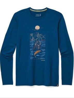 Smartwool Merino Sport 150 Alpine Bear Graphic Long Sleeve Mens Base Layer Blue